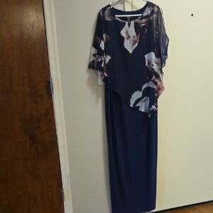 SLNY Navy and Floral Maxi Dress